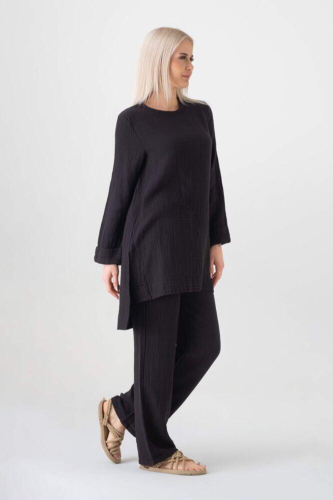 Müslin %100 Doğal Pamuk Ayda Tesettür Takım - Siyah - WNR2030 - Wenor