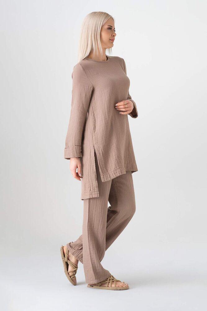 Müslin %100 Doğal Pamuk Ayda Tesettür Takım - Vizon - WNR2030 - Wenor