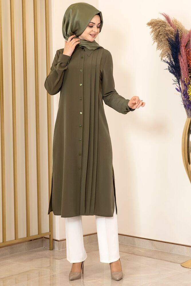 Nervürlü Uzun Tunik Haki - Fashion Showcase Design - FSC2074 