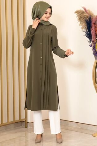Nervürlü Uzun Tunik Haki - Fashion Showcase Design - FSC2074 