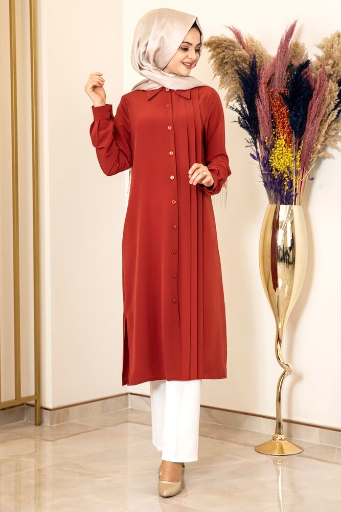 Nervürlü Uzun Tunik Kiremit - Fashion Showcase Design - FSC2074 