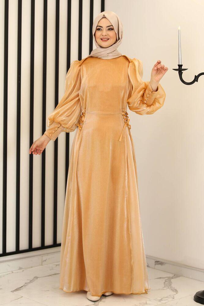 Nil Yandan Bağcıklı Abiye Hardal - Fashion Showcase Design - FSC3008 
