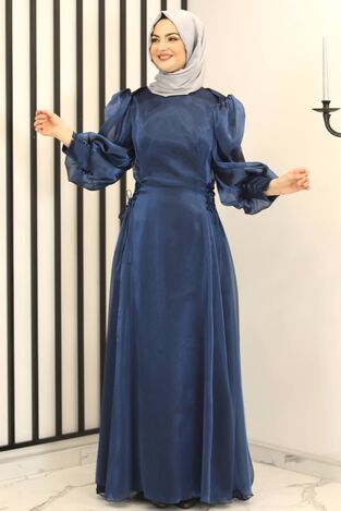 Nil Yandan Bağcıklı Abiye Lacivert - Fashion Showcase Design - FSC3008 
