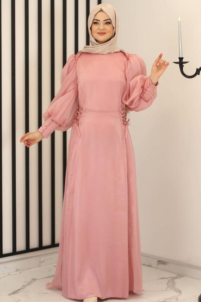 Nil Yandan Bağcıklı Abiye Pudra - Fashion Showcase Design - FSC3008 
