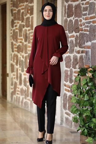 Nisa Tunik Bordo - Elben Tesettür Giyim - ELN1009 