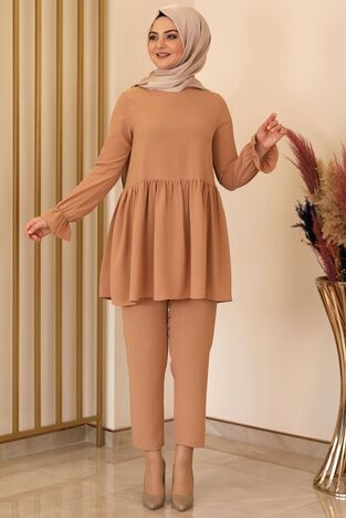 Nur Aerobin Pantolonlu Takım Vizon - Fashion Showcase Design - FSC2137 