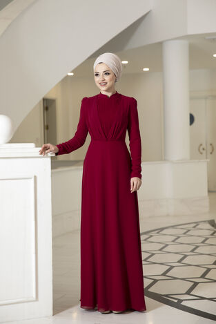 Özüm Elbise Bordo - Dresslife Tesettür Giyim - ALM2078 