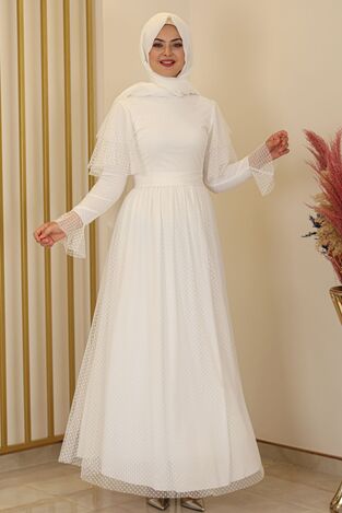 Puanlı Tül Abiye Ekru - Fashion Showcase Design - FSC2117 