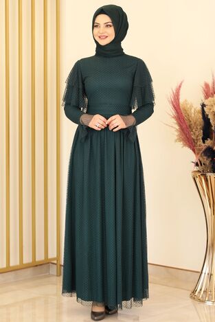 Puanlı Tül Abiye Petrol - Fashion Showcase Design - FSC2117 