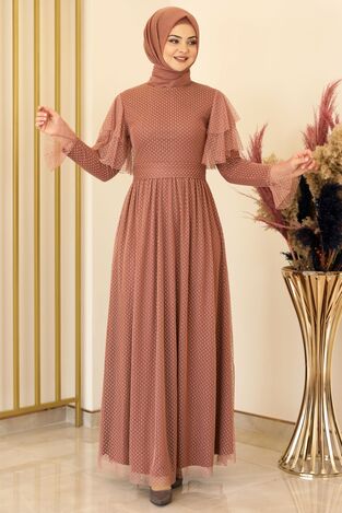 Puanlı Tül Abiye Soğan Kabuğu - Fashion Showcase Design - FSC2117 