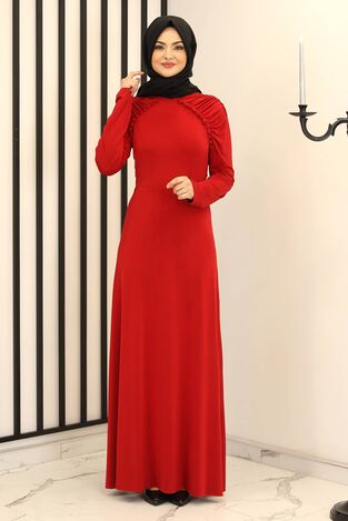 Reglan Kol Abiye Elbise Kırmızı - Fashion Showcase Design - FSC3014 