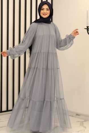 Relax Tül Abiye Gri - Fashion Showcase Design - FSC3001 