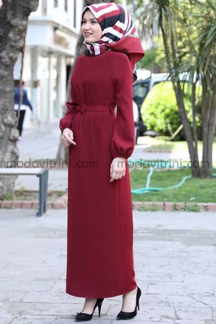 Robe Crayon - Manches Ballon - Bordeaux - MDV1013 