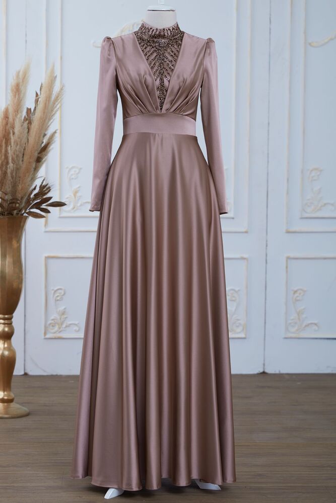 Safir Saten Abiye Elbise Bakır - Dresslife Tesettür Giyim - ALM2113 
