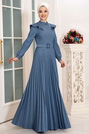 Serra Elbise Kot Mavi - Dresslife Tesettür Giyim - ALM2073 