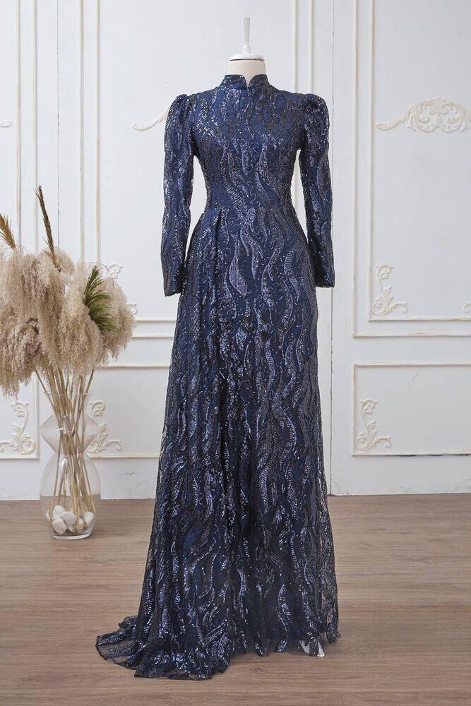 Sevil Abiye İndigo - Dresslife Tesettür Giyim - DRS3005 