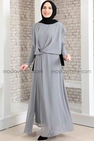 Şifon Detaylı Tulum Gri - MDV2047 
