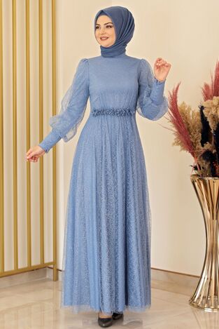 Simli Gamze Abiye İndigo - Fashion Showcase Design - FSC2134 
