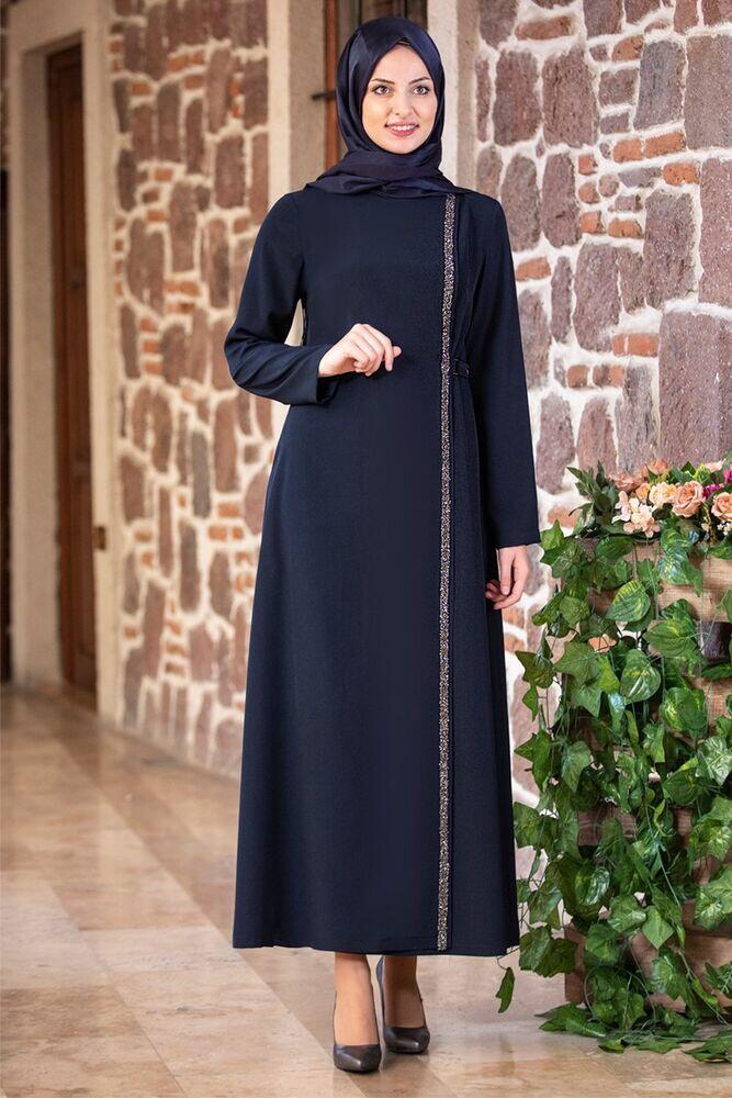 Taş Detay Bağcıklı Ferace Lacivert FSC2042 - Fashion Showcase Design
