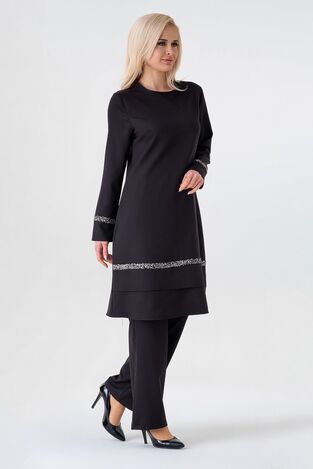 Taş Detay Tesettür Takım - Siyah - FSC2543 - Fashion Showcase Design