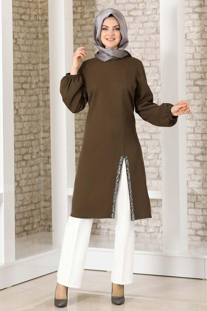 Taş Detay Yırtmaçlı Tunik Haki - Fashion Showcase Design - FSC2039 - Fashion Showcase Design