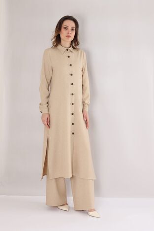 Uzun Keten Tunik - Bej - FSC3121 