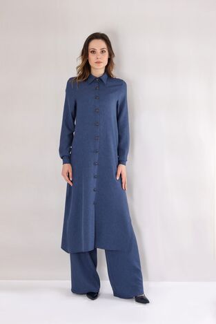 Uzun Keten Tunik - İndigo - FSC3121 