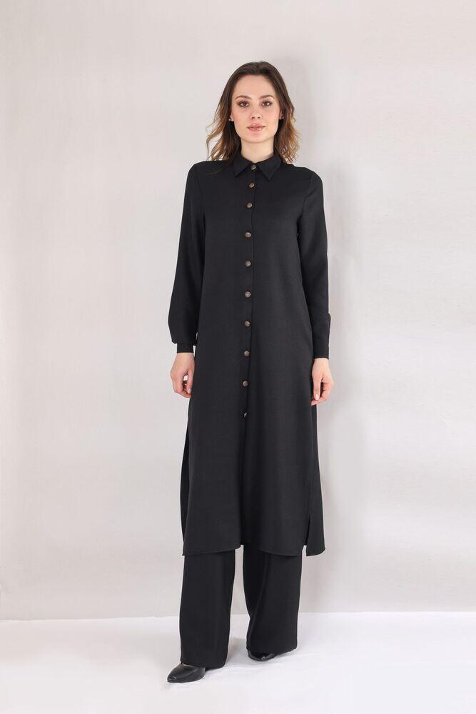 Uzun Keten Tunik - Siyah - FSC3121 - Fashion Showcase Design
