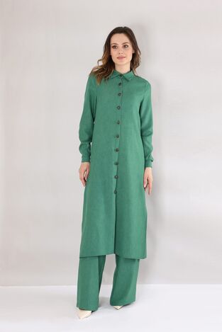 Uzun Keten Tunik - Yeşil - FSC3121 