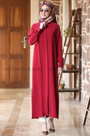 Uzun Krep Tunik Bordo - MDV2003 