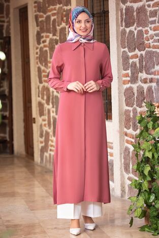 Uzun Krep Tunik Gül Kurusu - MDV2003 