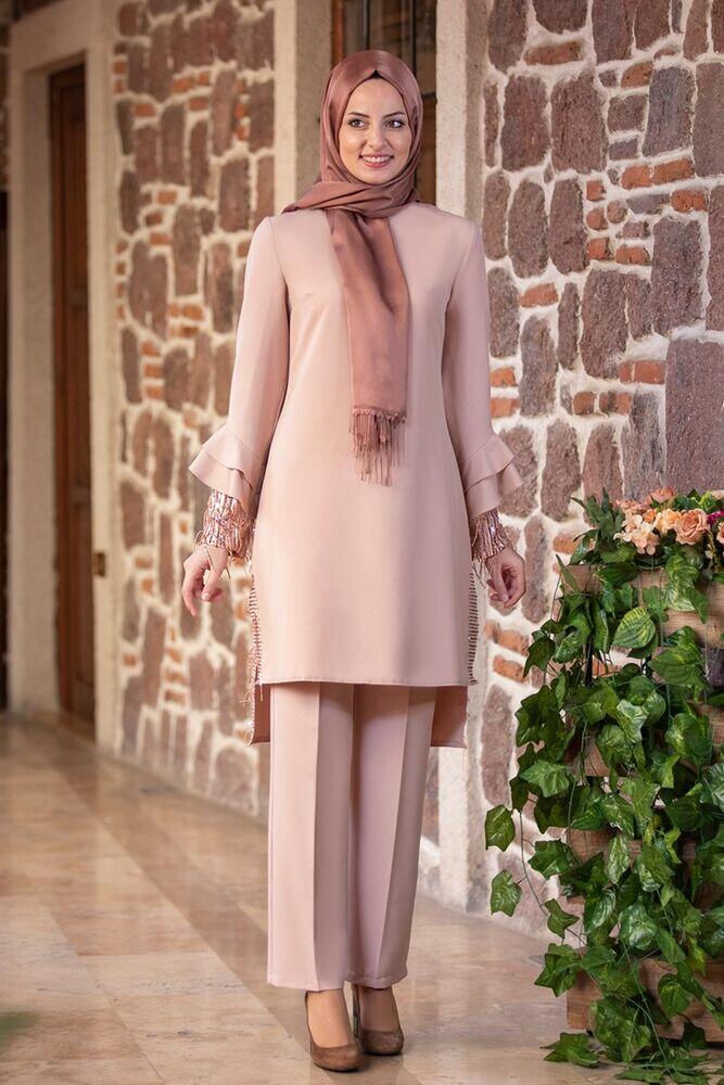 Volan Kol Payet Detay Tunik & Pantolon Takım Taş FSC2034 