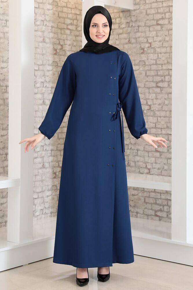 Yandan Çıtçıtlı Balon Kol Ferace Lacivert FSC2052 