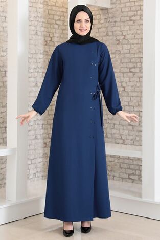 Yandan Çıtçıtlı Balon Kol Ferace Lacivert FSC2052 