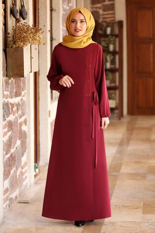 Yandan Çıtçıtlı Balon Kol Ferace Mürdüm FSC2052 