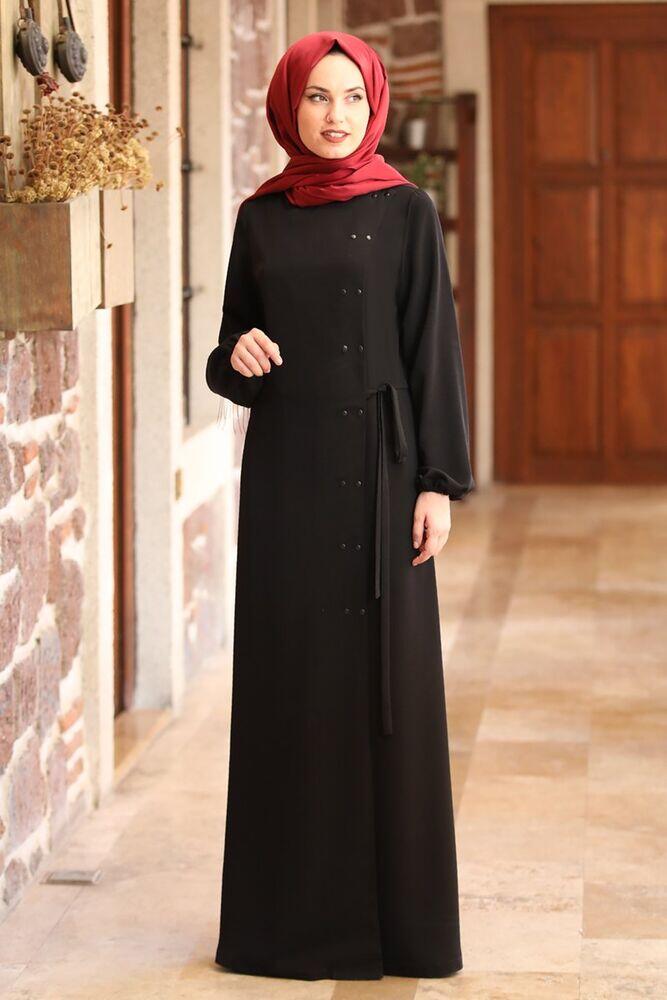 Yandan Çıtçıtlı Balon Kol Ferace Siyah FSC2052 