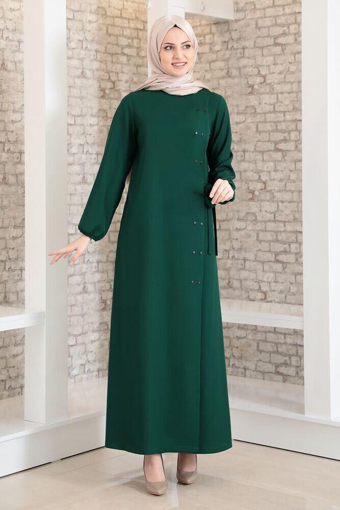 Yandan Çıtçıtlı Balon Kol Ferace Zümrüt FSC2052 