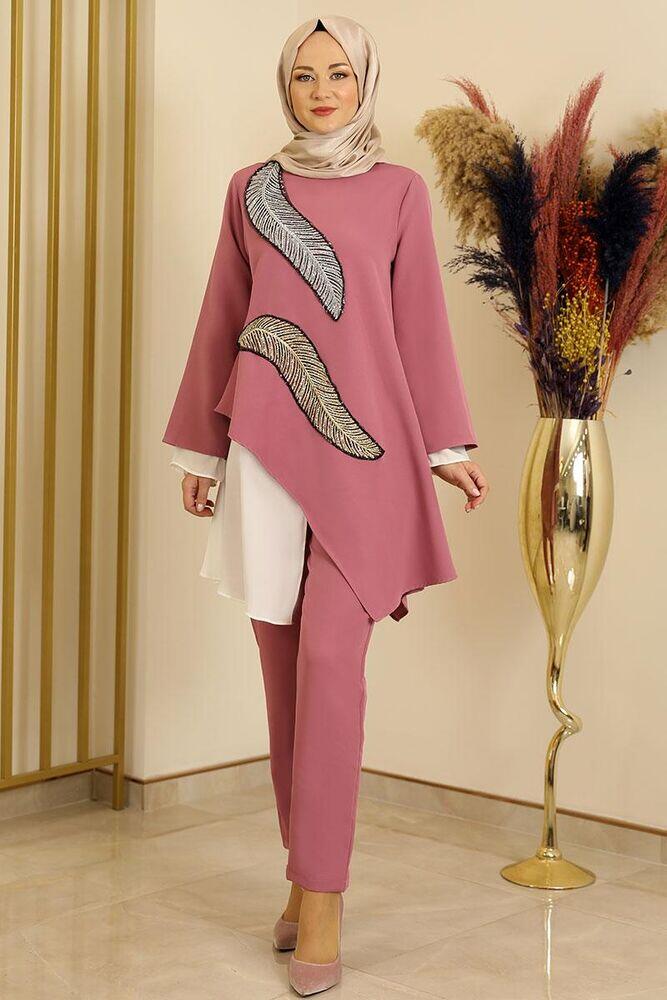 Yaprak İkili Takım Pudra - Fashion Showcase Design - FSC2101 