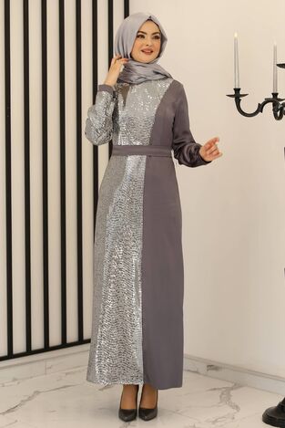 Yeni Firuze Abiye Elbise Antrasit - Fashion Showcase Design - FSC3021 
