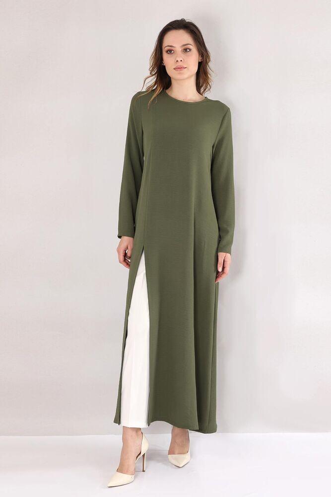 Yırtmaçlı Uzun Aerobin Tunik Elbise - Haki - FSC4004 - Fashion Showcase Design