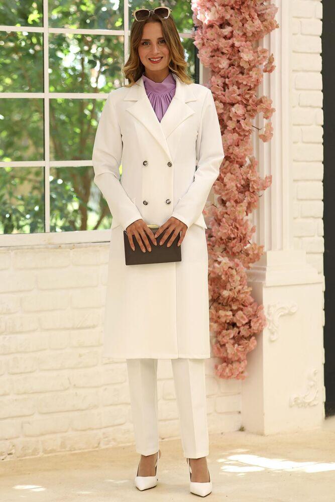 Zarif Ceket Pantolon İkili Takım Ekru - Elben Tesettür Giyim - ELN1012 