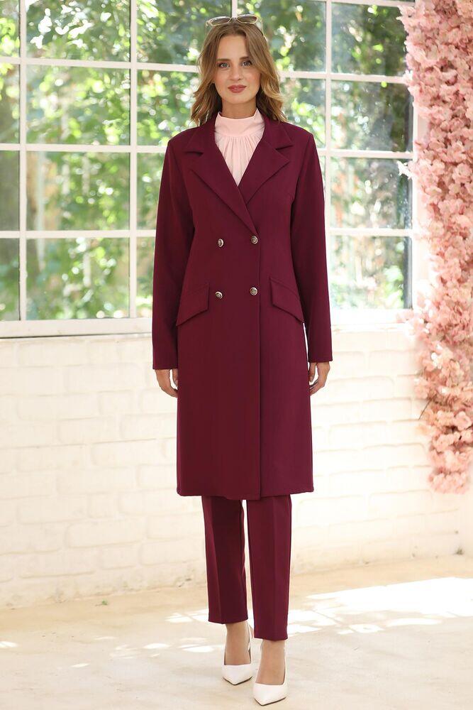 Zarif Ceket Pantolon İkili Takım Mürdüm - Elben Tesettür Giyim - ELN1012 