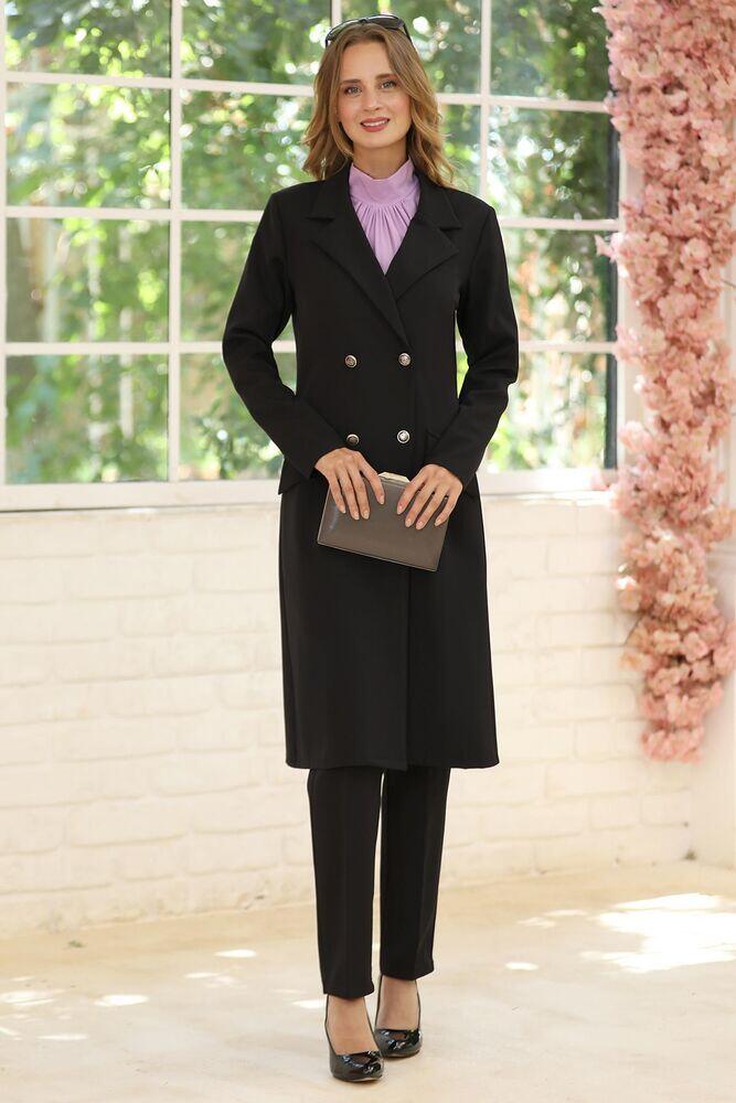 Zarif Ceket Pantolon İkili Takım Siyah - Elben Tesettür Giyim - ELN1012 