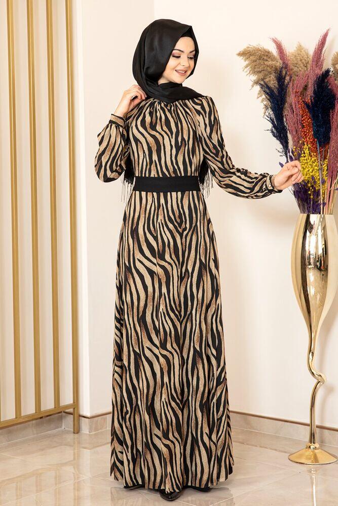 Zebra Desen Tül Elbise Siyah - Fashion Showcase Design - FSC2078 - Fashion Showcase Design