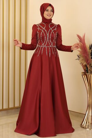 Zen Saten Abiye Bordo - Fashion Showcase Design - FSC2131 