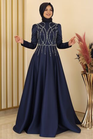 Zen Saten Abiye Lacivert - Fashion Showcase Design - FSC2131 