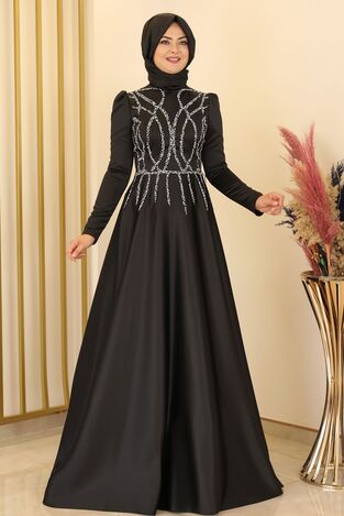 Zen Saten Abiye Siyah - Fashion Showcase Design - FSC2131 