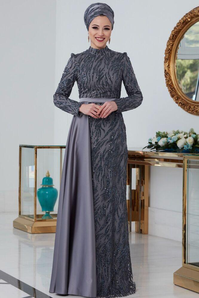 Zümra Abiye Antrasit - Dresslife Tesettür Giyim - ALM2102 